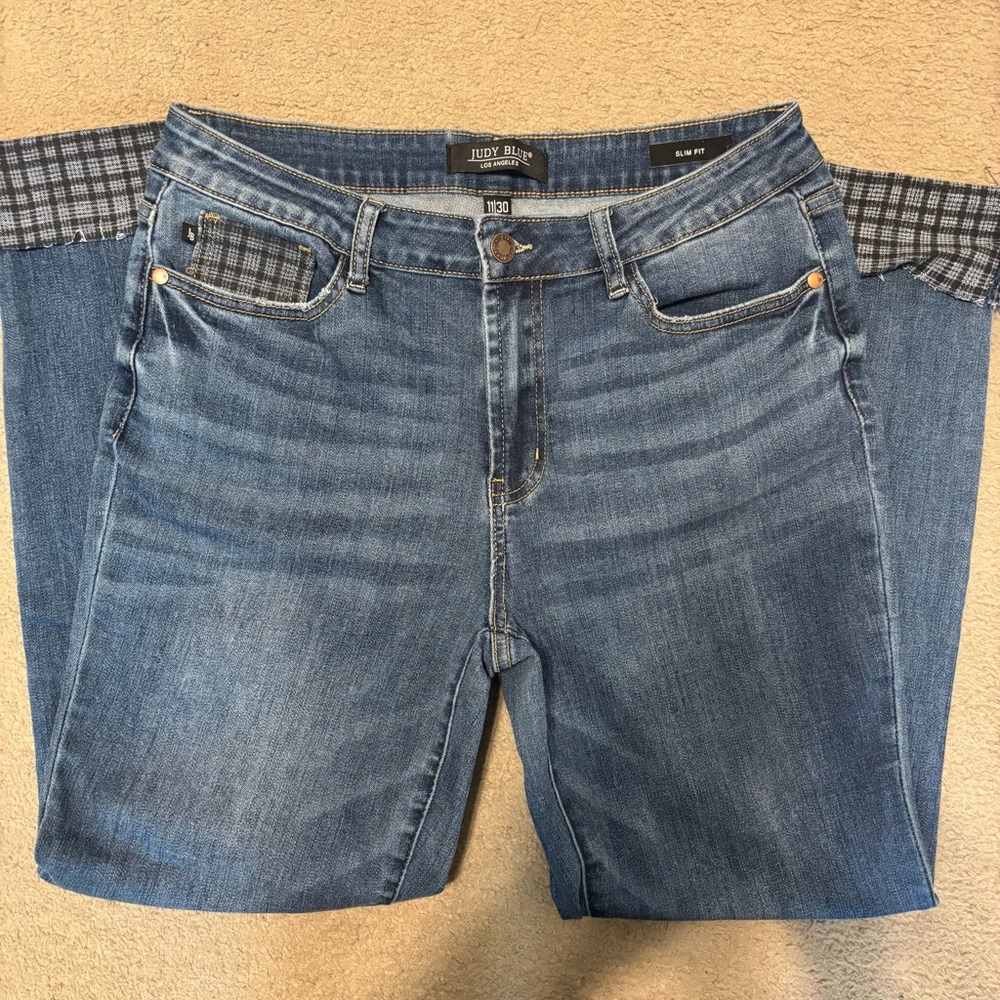 Judy Blue Slim Fit Blue Jeans Classic Style with Gingham Detailing